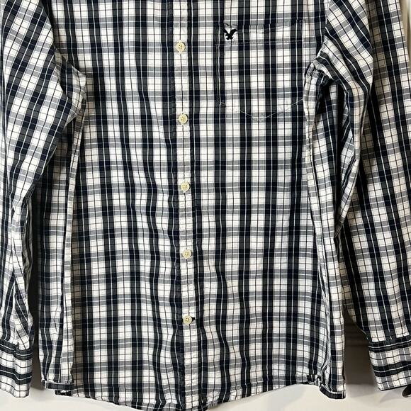 American Eagle Mens Shirt Size Large Vintage Fit Blue Plaid Button Down Logo - Picture 6 of 9